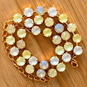 Sweet Yellow Lemon Meringue Premium  Crystals  in Classic Gold Tennis Necklace